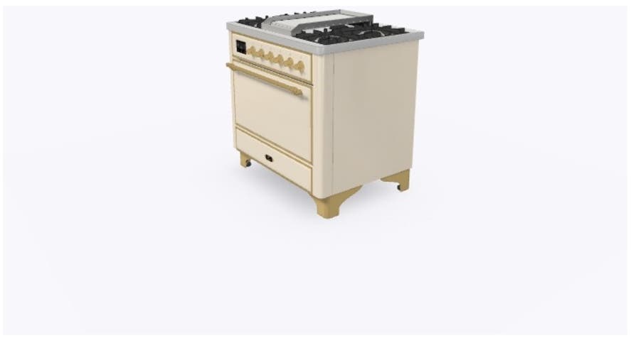 Ilve UM09FDQNS3AWGLP Liquid Propane In Antique White W/ Brass Trim