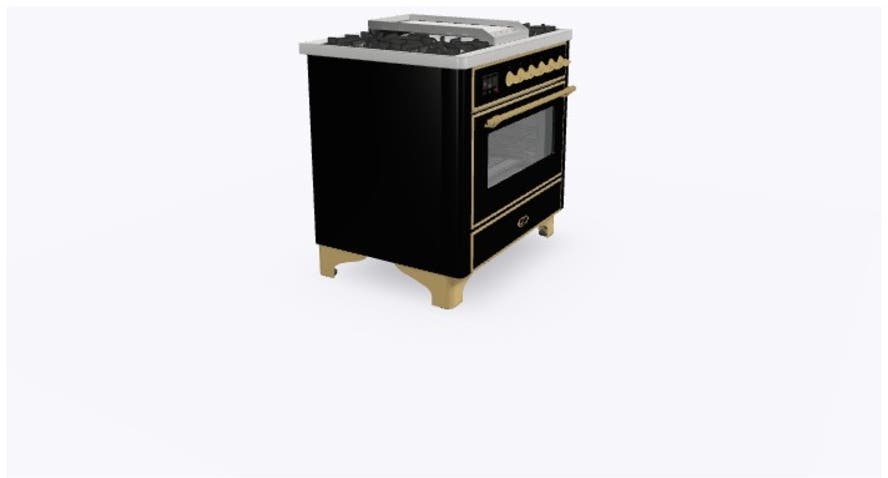 Ilve UM09FDNS3BKGLP Liquid Propane In Glossy Black W/ Brass Trim