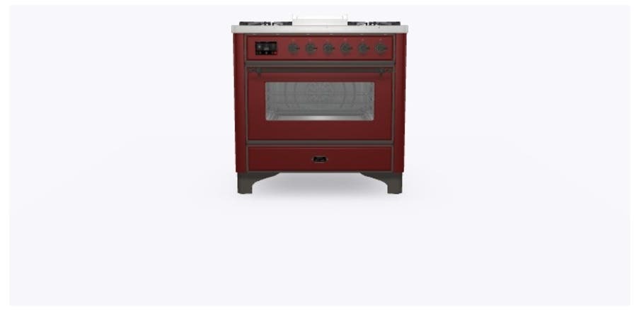 Ilve UM09FDNS3BUBLP Liquid Propane In Burgundy W/ Bronze Trim