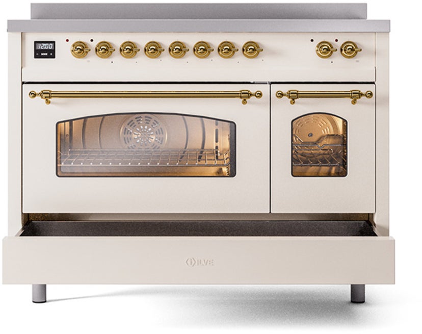 Ilve UPI486NMPAWG 48 inch All Electric Range: Antique White Bras