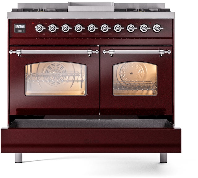 Ilve UPD40FNMPBUCLP 40 inch Dual Fuel Range Gas Burner Top and Electri...