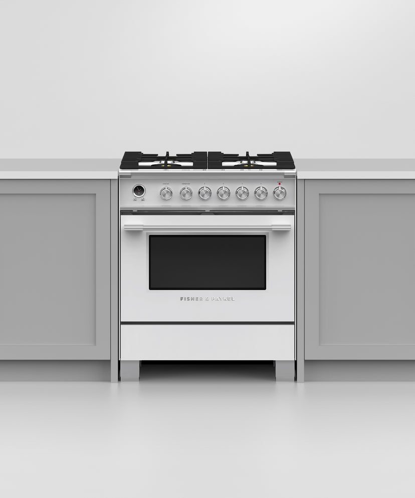 Fisher Paykel OR30SCG6W1 30" Classic Dual Fuel Range, 4 Burner, Self-cleani...