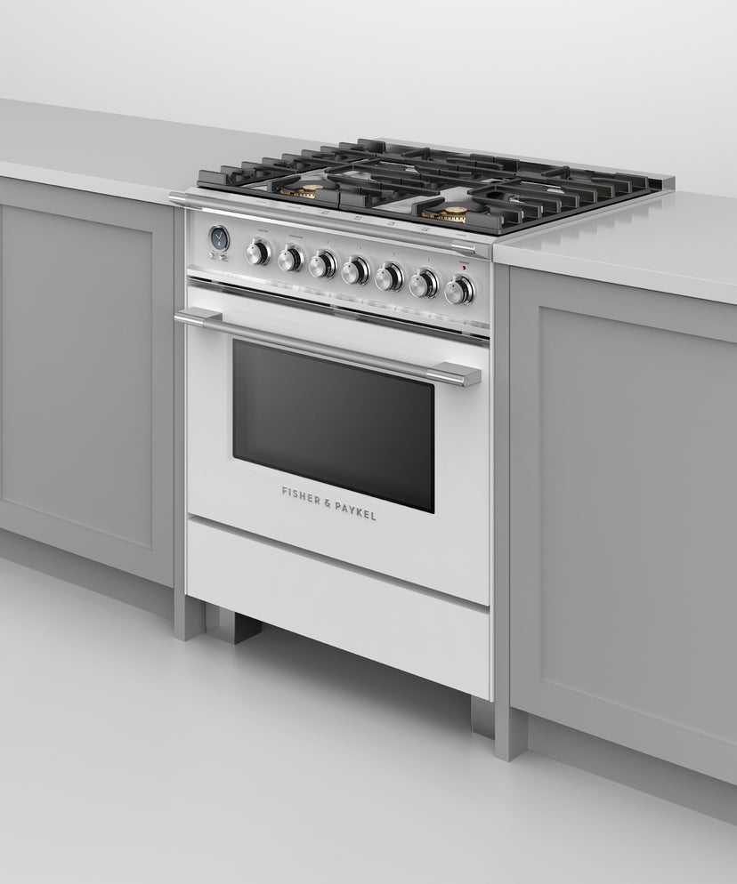 Fisher Paykel OR30SCG6W1 30" Classic Dual Fuel Range, 4 Burner, Self-cleani...