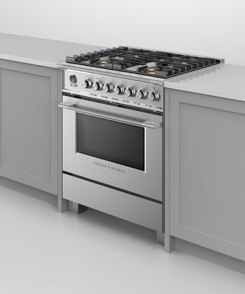 Fisher Paykel OR30SCG6X1 30" Classic Dual Fuel Range, 4 Burner, Self-cleani...