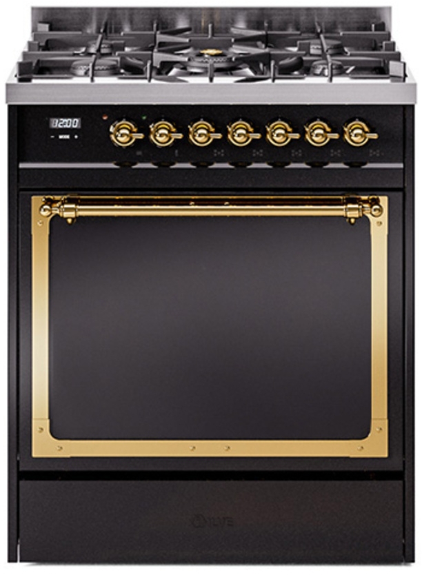 Glossy Black With Brass Knobs, Natural Gas