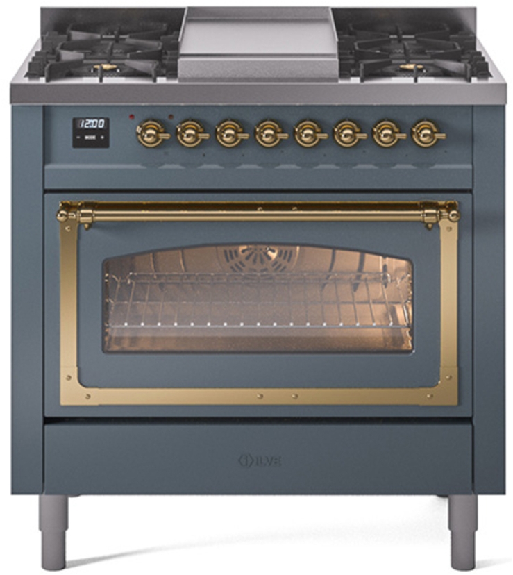 Blue Grey With Brass Knobs, Natural Gas