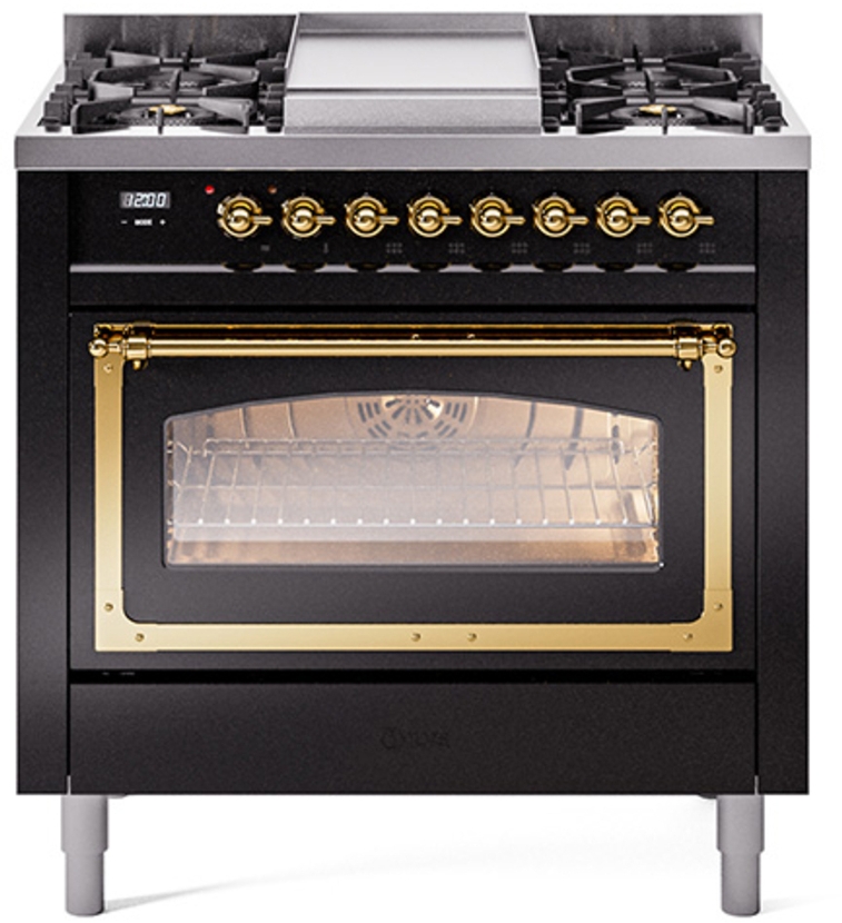 Glossy Black With Brass Knobs, Natural Gas