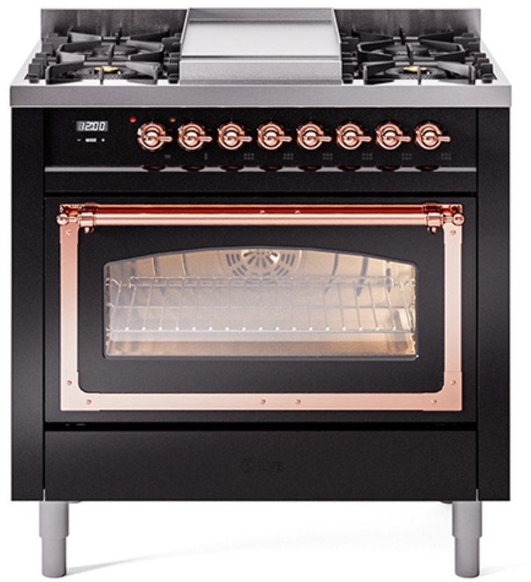 Glossy Black With Copper Knobs, Natural Gas