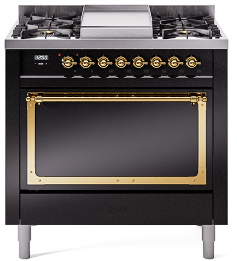 Glossy Black With Brass Knobs, Natural Gas