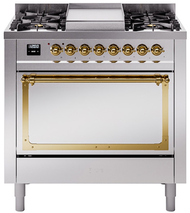 Stainless Steel With Brass Knobs, Natural Gas