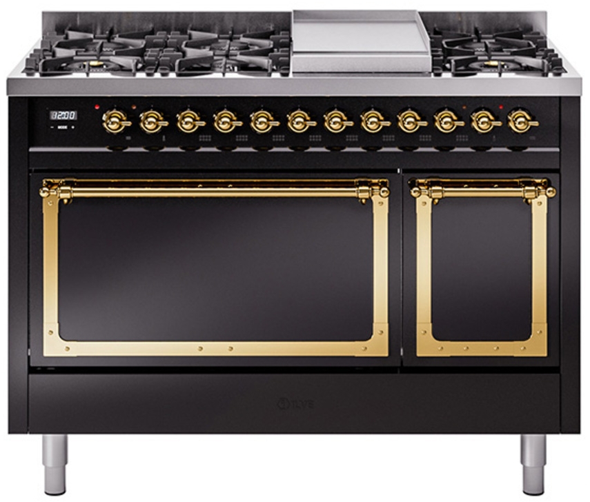 Glossy Black With Brass Knobs, Natural Gas