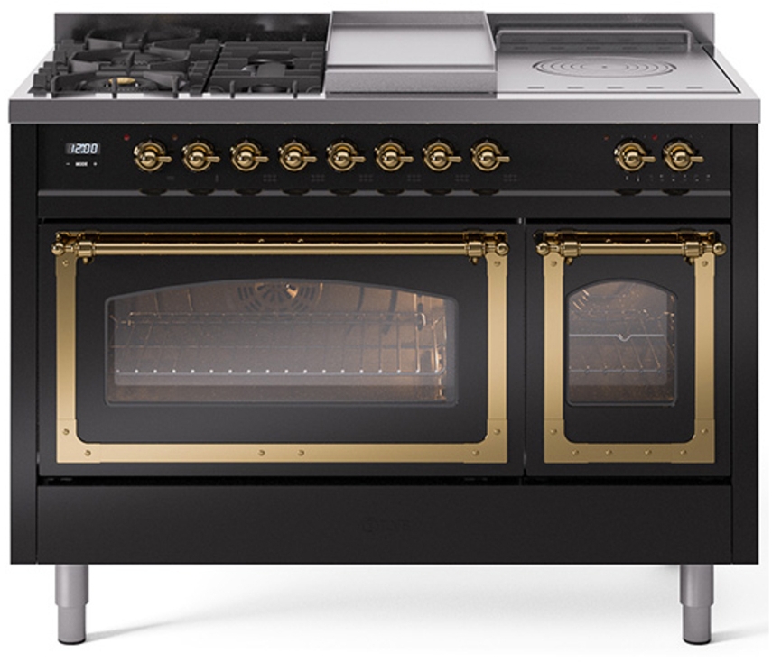 Glossy Black With Brass Knobs, Natural Gas