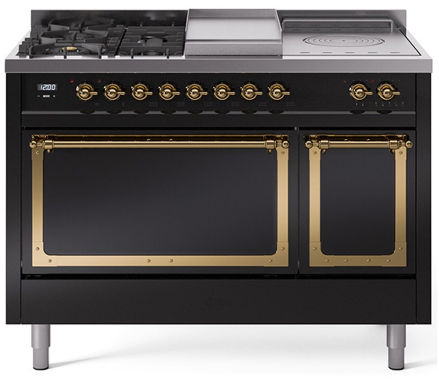 Glossy Black With Brass Knobs, Natural Gas