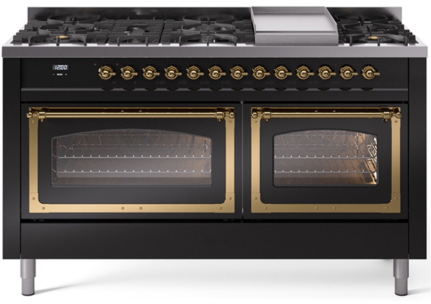 Glossy Black With Brass Knobs, Natural Gas