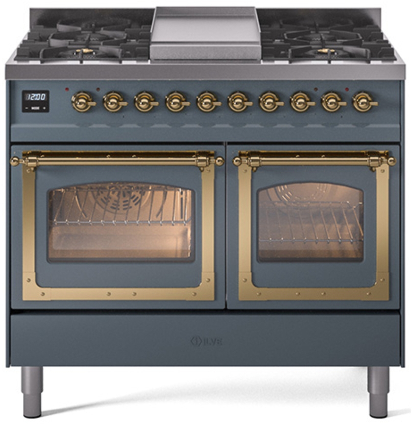 Blue Grey With Brass Knobs, Natural Gas