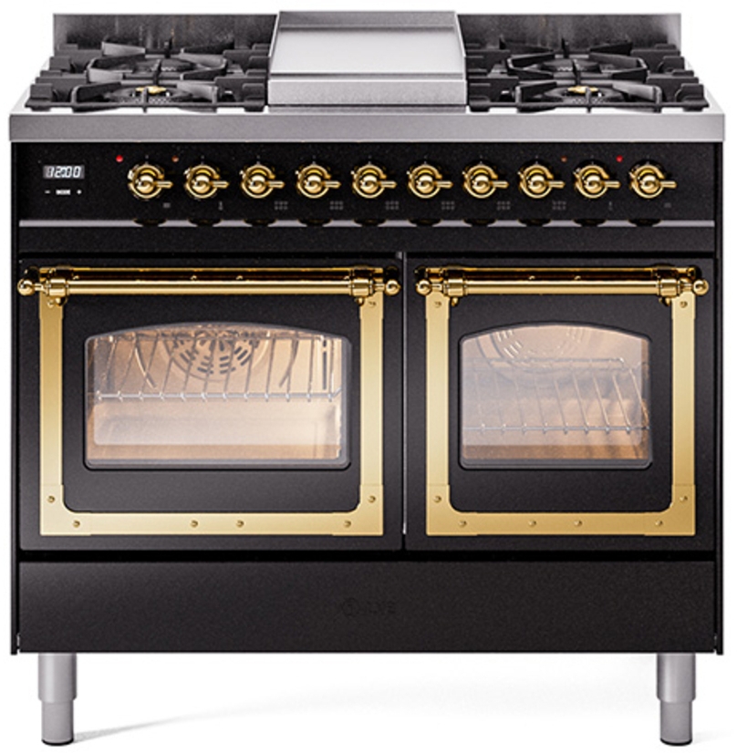 Glossy Black With Brass Knobs, Natural Gas