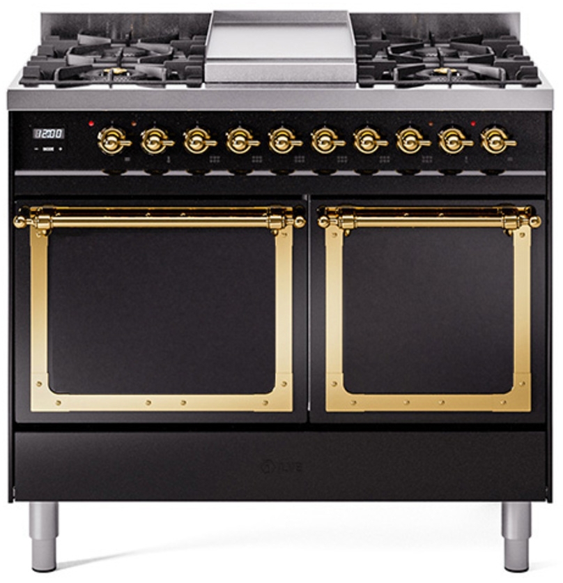 Glossy Black With Brass Knobs, Natural Gas