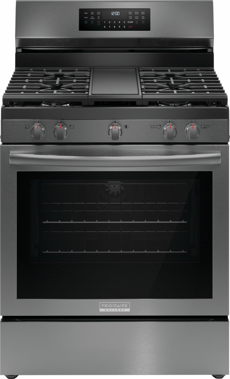 Frigidaire GCRG3060BD 30" Gas Range with No Preheat + Air Fry: Black Sta...