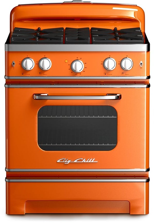 Big Chill BCR30OLP 30 Inch Retro Gas Range: Orange, Liquid