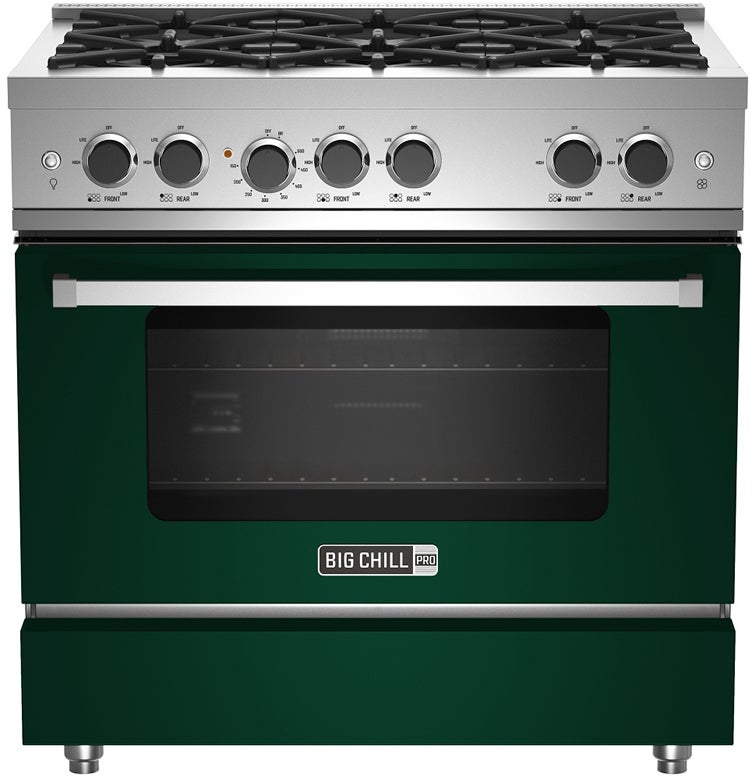 Big Chill BCPRO36MGNG 36 Inch Pro Gas Range: Moss Green, Natural Gas