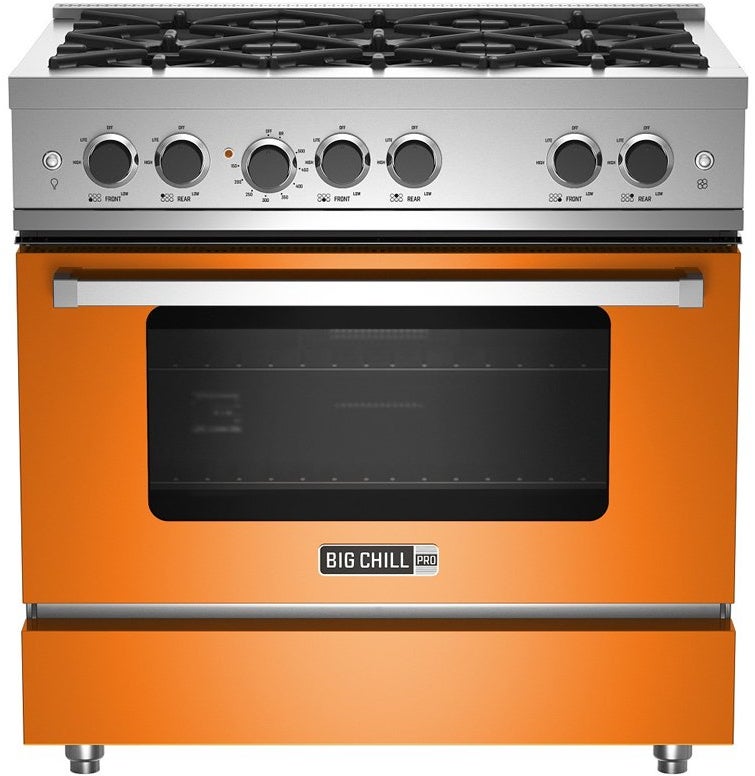 Big Chill BCPRO36OLP 36 Inch Pro Gas Range: Orange, Liquid Propane