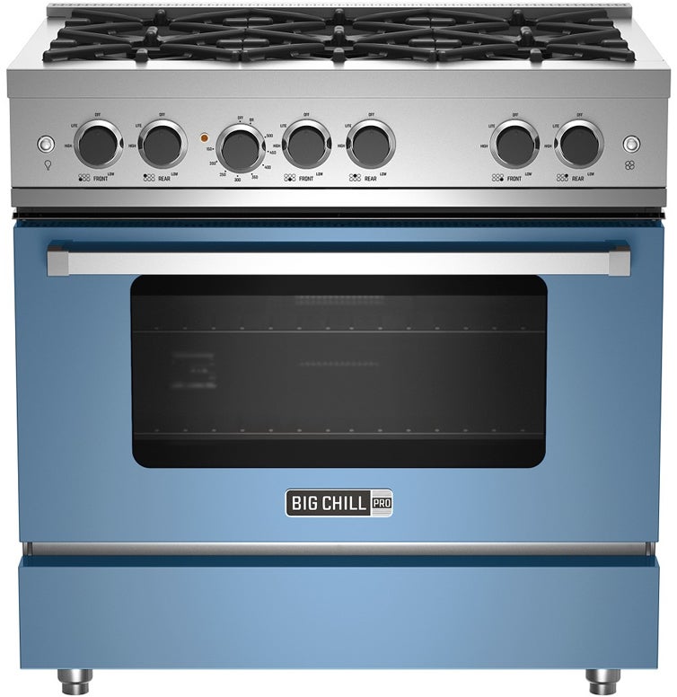 Big Chill BCPRO36PBNG 36 Inch Pro Gas Range: Pastel Blue, Natural Gas