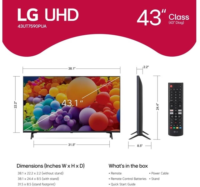 LG Electronics 43UT7590PUA 4K UHD 60 Hz Smart LED TV w/ A5 Gen 5 Gen 7 Intell...