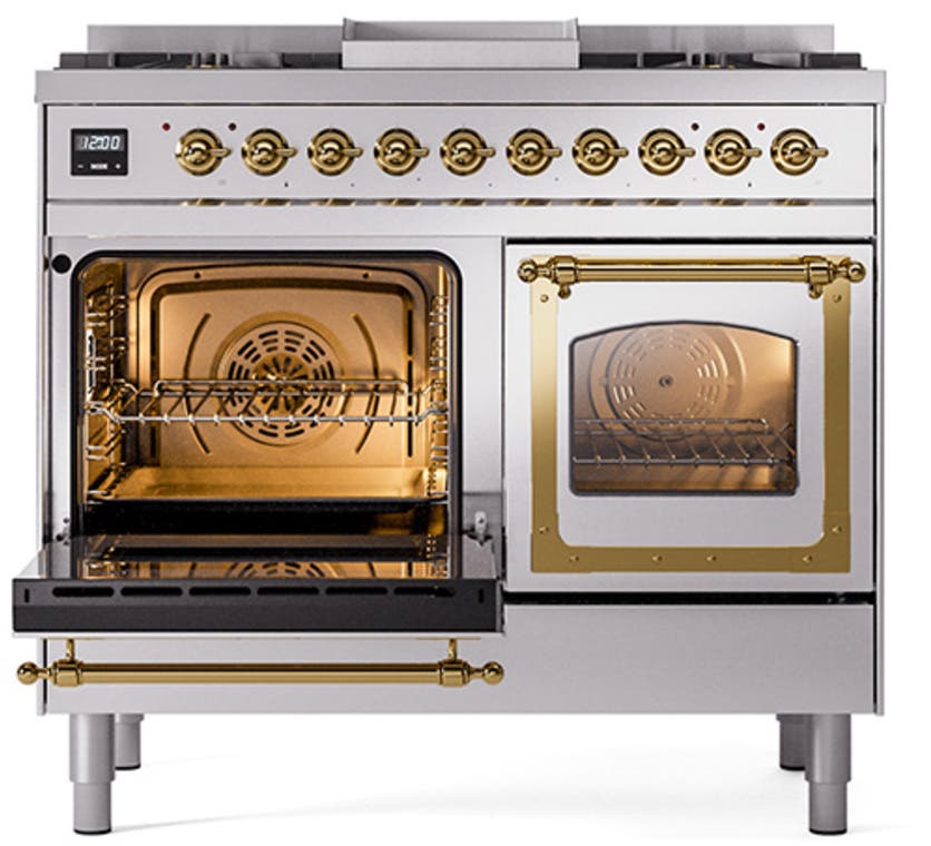 Ilve UND40FNMPSSGLP Stainless Steel With Brass Knobs, Liquid Propane