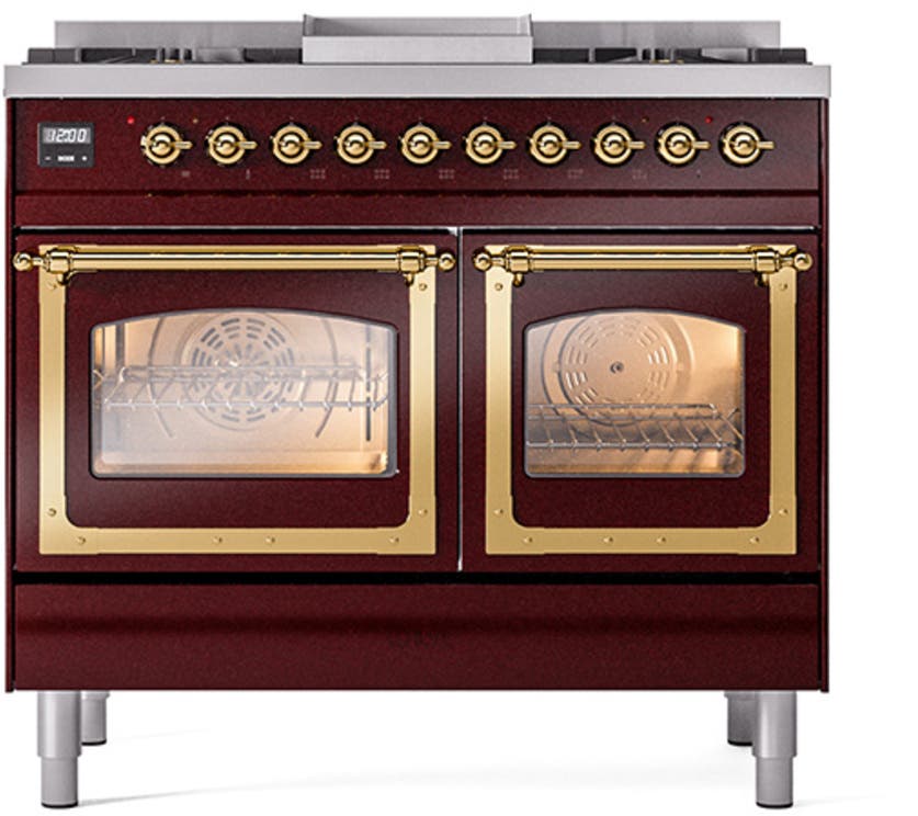 Ilve UND40FNMPBKGLP Glossy Black With Brass Knobs, Liquid Propane