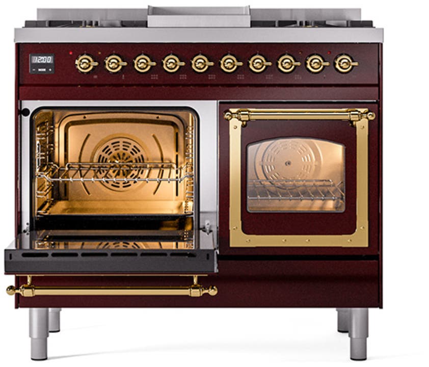 Ilve UND40FNMPBKGLP Glossy Black With Brass Knobs, Liquid Propane