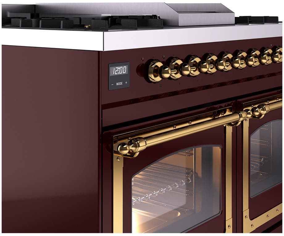 Ilve UND40FNMPBKGLP Glossy Black With Brass Knobs, Liquid Propane