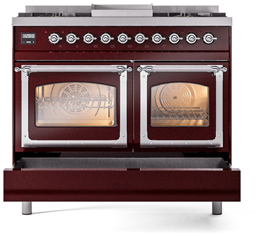 Ilve UND40FNMPBKCLP Glossy Black With Chrome Knobs, Liquid Propane