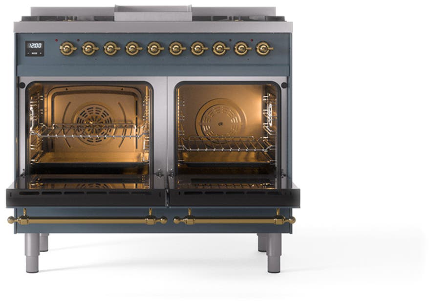 Ilve UND40FNMPBGGLP Blue Grey With Brass Knobs, Liquid Propane