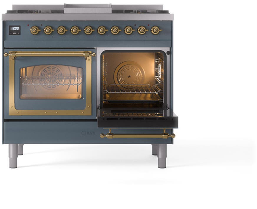 Ilve UND40FNMPBGGLP Blue Grey With Brass Knobs, Liquid Propane