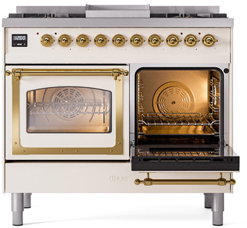 Ilve UND40FNMPAWG Antique White With Brass Knobs, Natural Gas