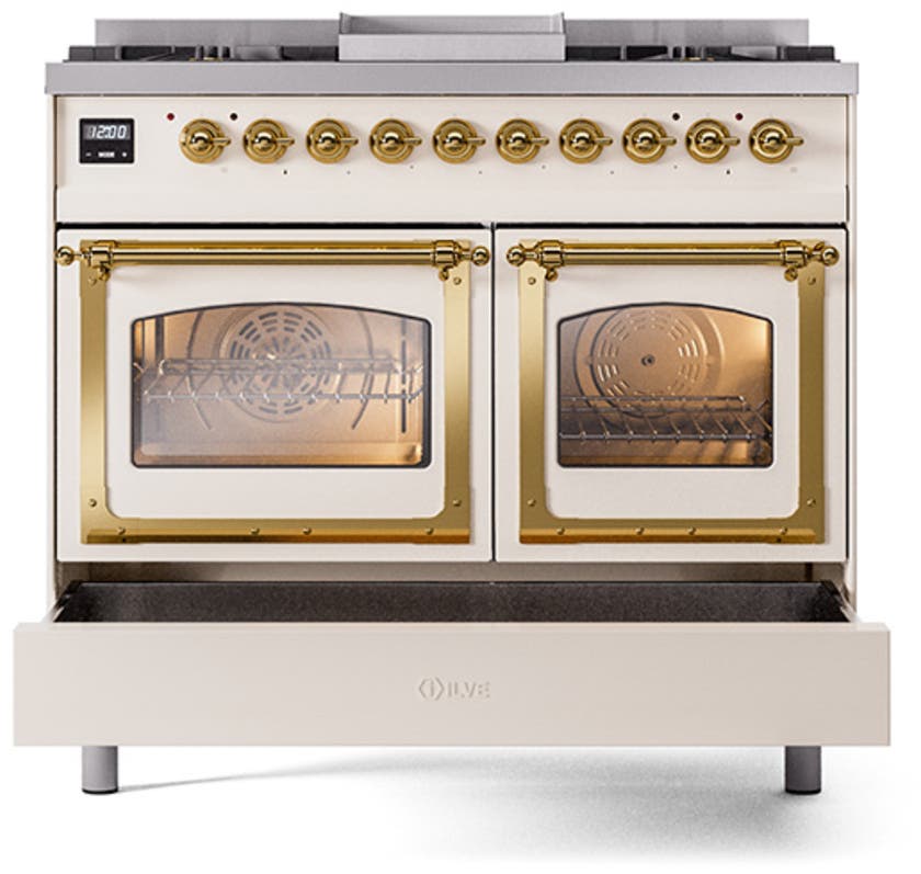 Ilve UND40FNMPAWG Antique White With Brass Knobs, Natural Gas