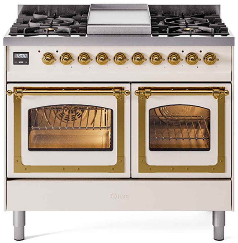 Ilve UND40FNMPAWG Antique White With Brass Knobs, Natural Gas