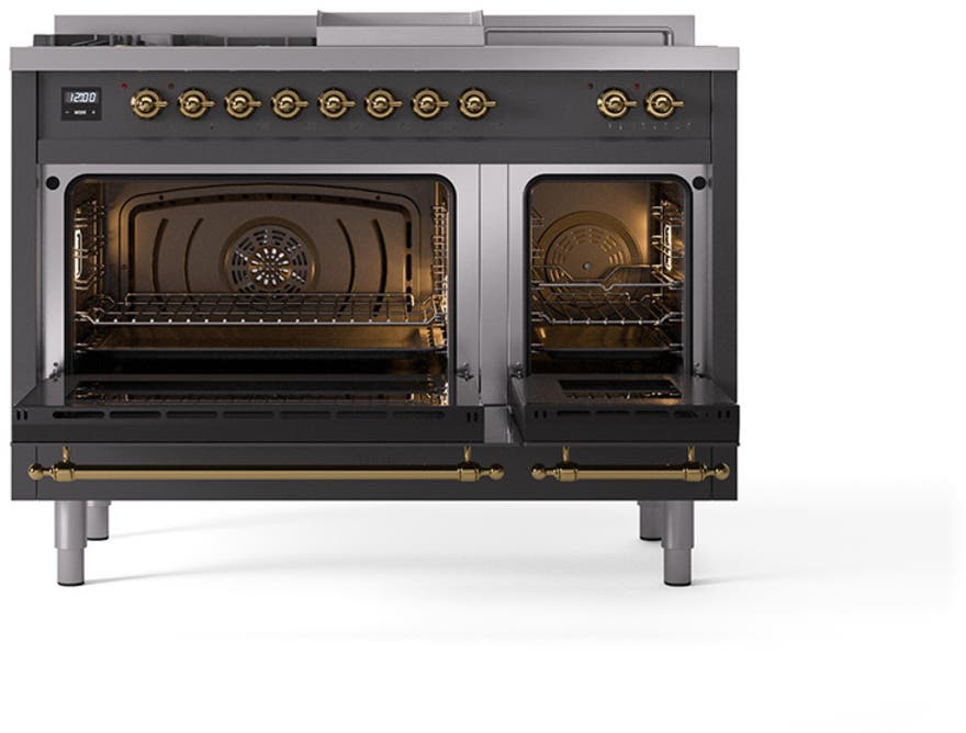 Ilve UN48FSQNMPMGGLP Graphite Matte With Brass Knobs, Liquid Propane