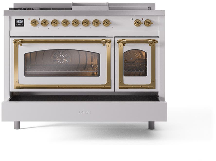 Ilve UN48FSNMPWHGLP White With Brass Knobs, Liquid Propane