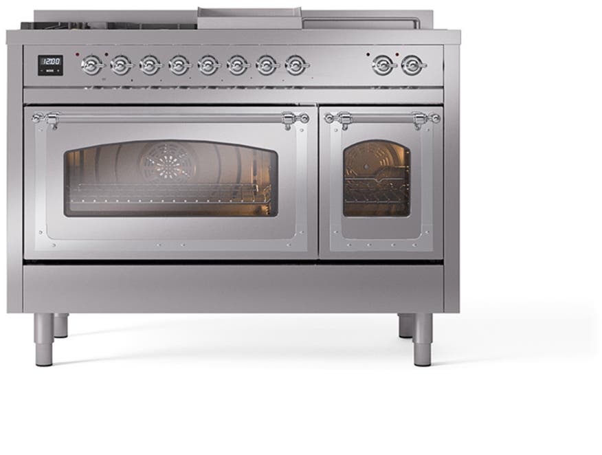 Ilve UN48FSNMPSSC Stainless Steel With Chrome Knobs, Natural Gas