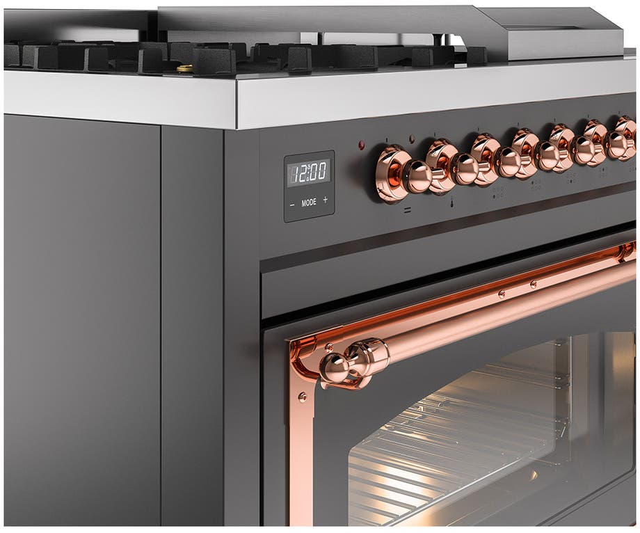 Ilve UN48FSNMPMGP Graphite Matte With Copper Knobs, Natural Gas
