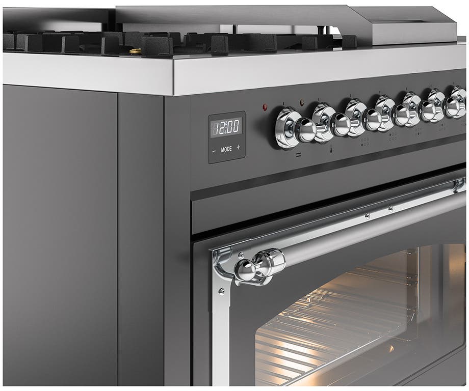 Ilve UN48FSNMPMGC Graphite Matte With Chrome Knobs, Natural Gas