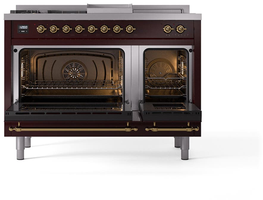 Ilve UN48FSNMPBUGLP Burgundy With Brass Knobs, Liquid Propane
