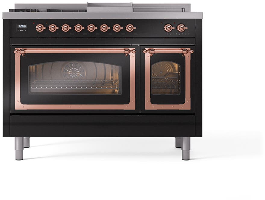 Ilve UN48FSNMPBKPLP Glossy Black With Copper Knobs, Liquid Propane