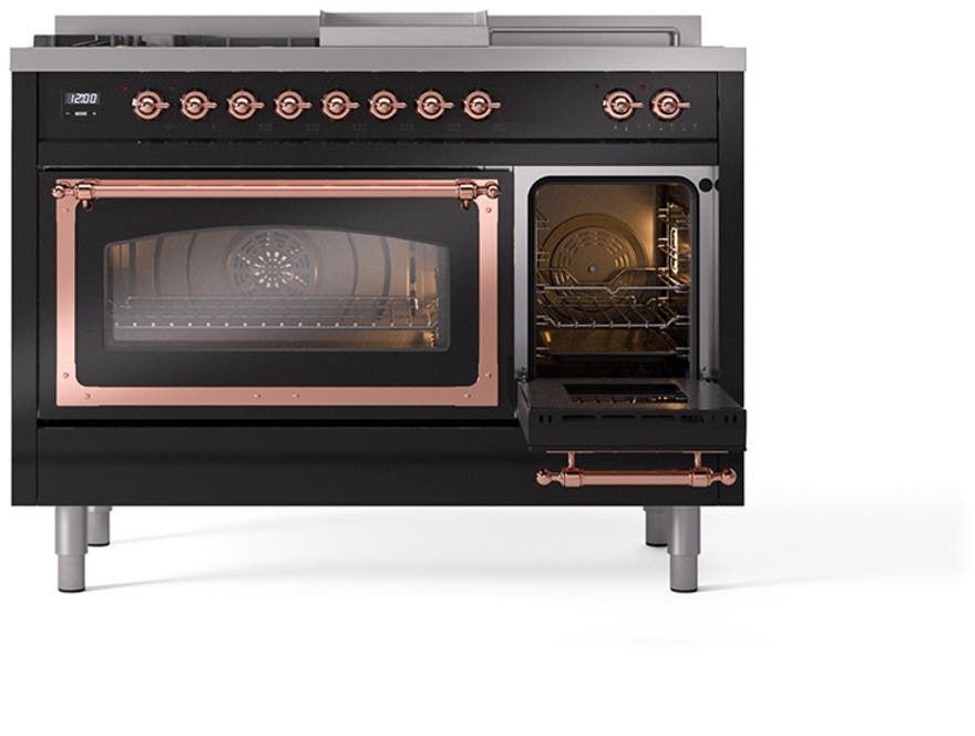 Ilve UN48FSNMPBKPLP Glossy Black With Copper Knobs, Liquid Propane
