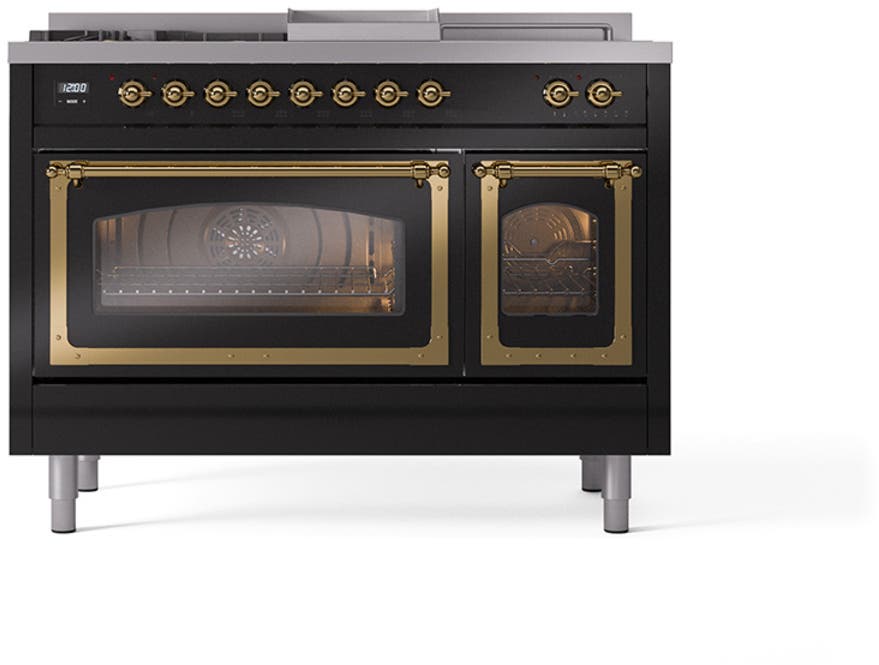 Ilve UN48FSNMPBKG Glossy Black With Brass Knobs, Natural Gas