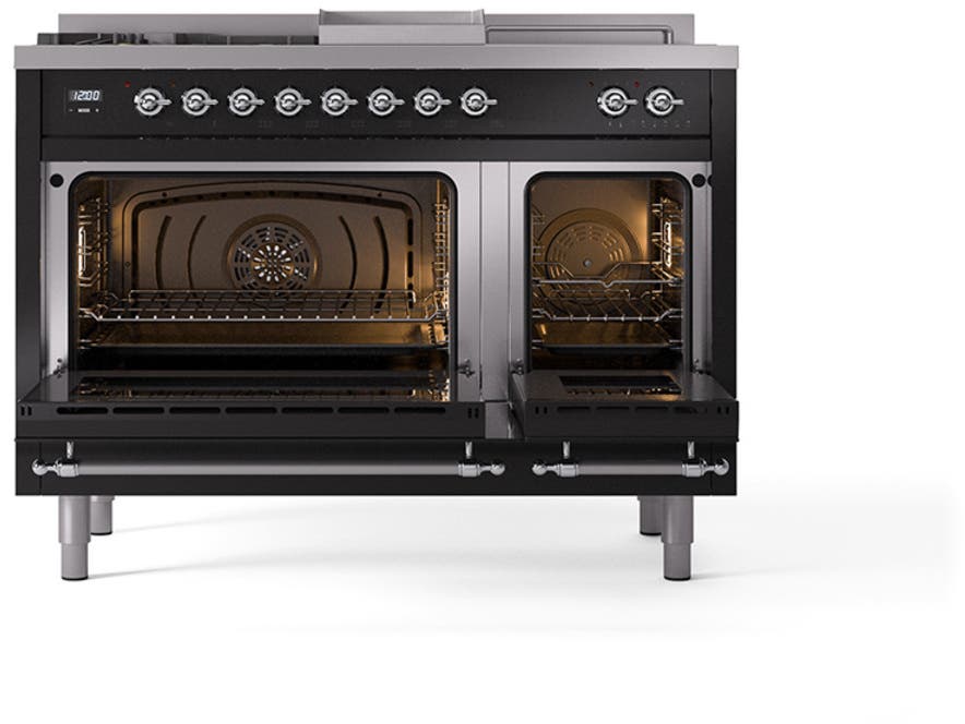 Ilve UN48FSNMPBKC Glossy Black With Chrome Knobs, Natural Gas