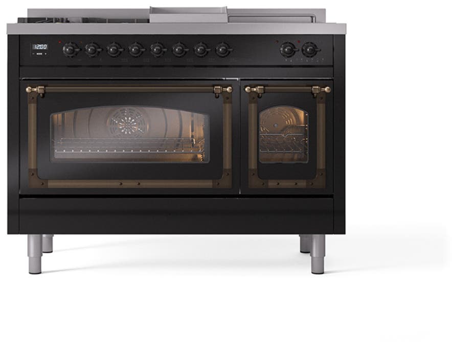 Ilve UN48FSNMPBKBLP Glossy Black With Bronze Knobs, Liquid Propane