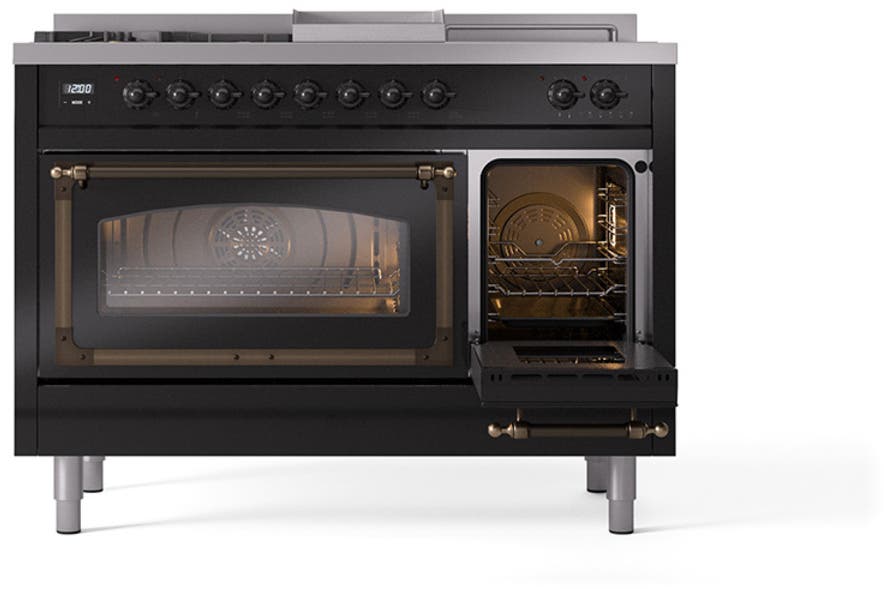 Ilve UN48FSNMPBKB Glossy Black With Bronze Knobs, Natural Gas