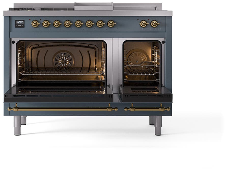 Ilve UN48FSNMPBGGLP Blue Grey With Brass Knobs, Liquid Propane
